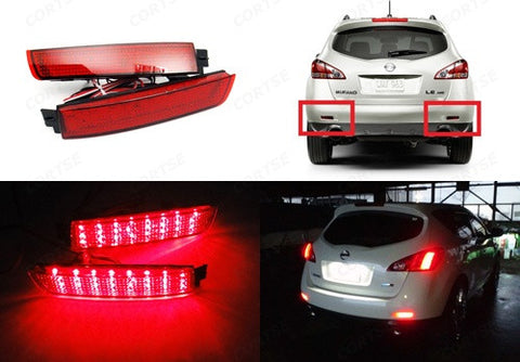 2x LED Bumper Reflector Red lens Tail Brake Light lamp Red Nissan Juke Murano Quest Infiniti FX35 FX50