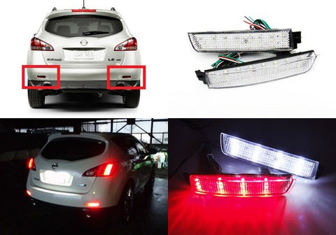2x LED Bumper Reflector Clear lens Tail Brake Light Backup lamp Nissan Juke Murano Quest FX35 FX50