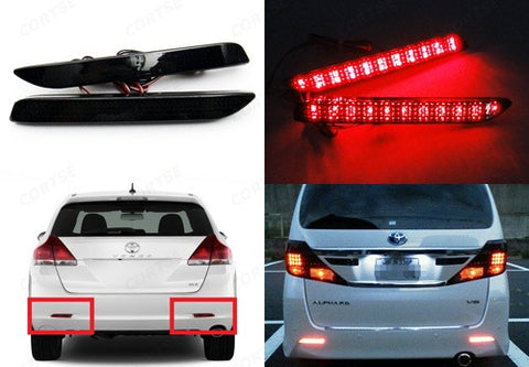 2x LED Bumper Reflector Black Smoked lens Tail Brake Light Red For Toyota / Lexus