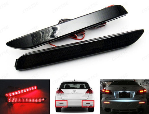 2x LED Bumper Reflector Black Smoked lens Tail Brake Light Red For Toyota / Lexus