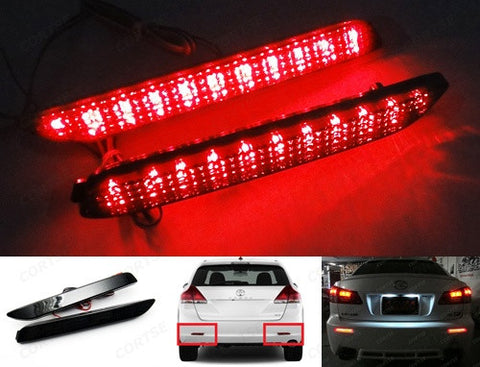 2x LED Bumper Reflector Black Smoked lens Tail Brake Light Red For Toyota / Lexus