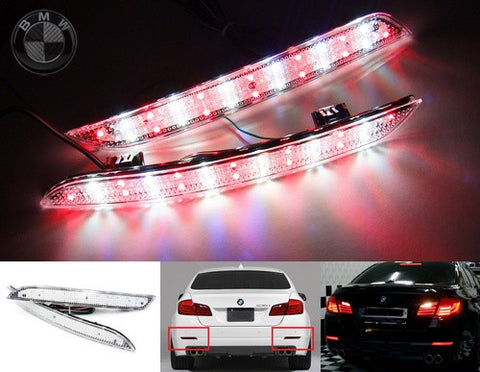 2x LED Bumper Reflector Clear lens Tail Brake Light Red Backup lamp White 2010+ BMW 5-series F10 F18