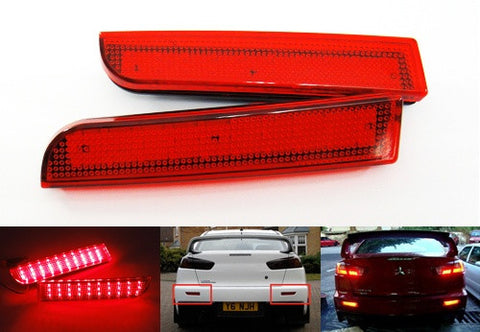 2x LED Bumper Reflector Red lens Tail Brake Light lamp Red 2008+ Mitsubishi Lancer EVO X