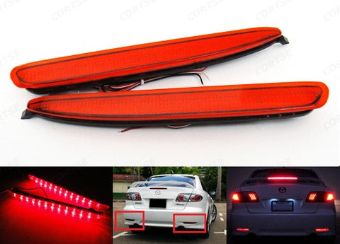 2x LED Bumper Reflector Red lens Tail Brake Light lamp Red 03-08 Mazda6 Mazda 6