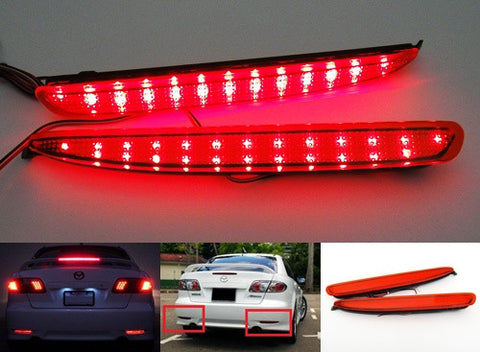 2x LED Bumper Reflector Red lens Tail Brake Light lamp Red 03-08 Mazda6 Mazda 6