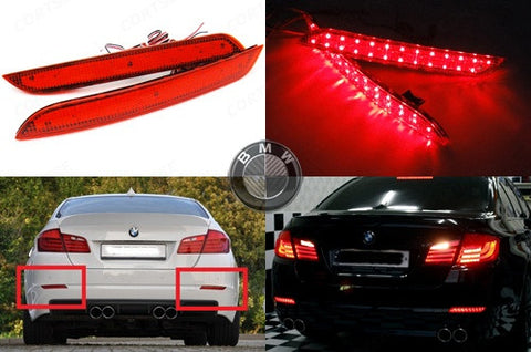 2x LED Bumper Reflector Red lens Tail Brake Light lamp Red 2010+ BMW 5-series F10 F18