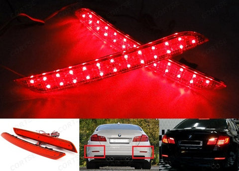 2x LED Bumper Reflector Red lens Tail Brake Light lamp Red 2010+ BMW 5-series F10 F18
