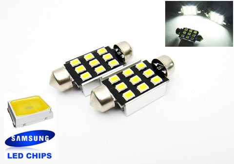 2x SAMSUNG 9 High Power 2835 SMD LED 37mm C5W 6418 Error Free Festoon bulb white