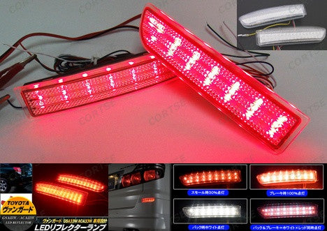 2x LED Bumper Reflector Red lens Tail Brake Light Red Backup lamp White Alphard Estima