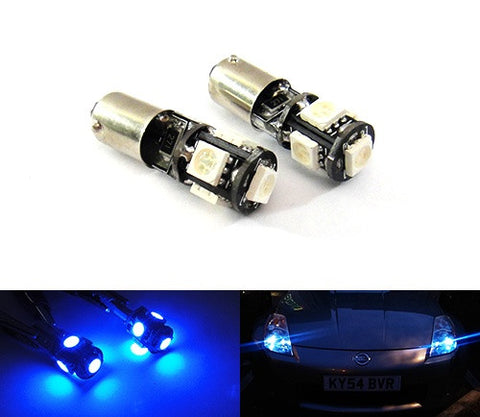2 pieces of 5 High Power SMD LED No Error 233 BA9s T4W light bulb Blue