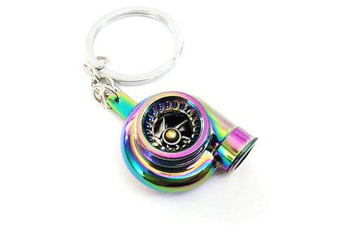 Turbo Charger w/ Spinning Fan Metal Anodized Key Chain Keyring Neo Chrome