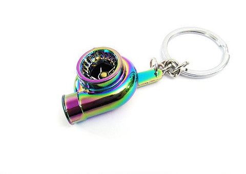 Turbo Charger w/ Spinning Fan Metal Anodized Key Chain Keyring Neo Chrome