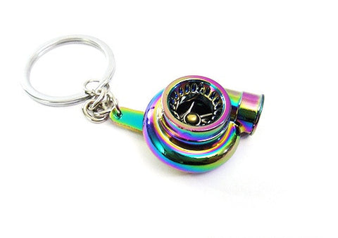 Turbo Charger w/ Spinning Fan Metal Anodized Key Chain Keyring Neo Chrome