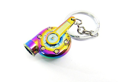 Turbo Charger w/ Spinning Fan Metal Anodized Key Chain Keyring Neo Chrome