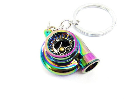 Turbo Charger w/ Spinning Fan Metal Anodized Key Chain Keyring Neo Chrome