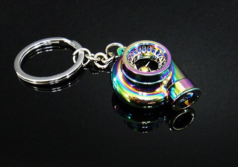 Turbo Charger w/ Spinning Fan Metal Anodized Key Chain Keyring Neo Chrome