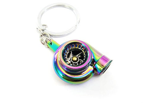 Turbo Charger w/ Spinning Fan Metal Anodized Key Chain Keyring Neo Chrome