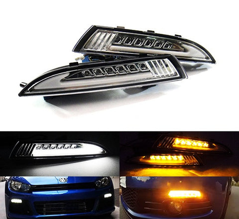 LED Daytime Running Light Sidelight White Amber Turn Signal Indicator Kit Clear 08-14 VW Scirocco