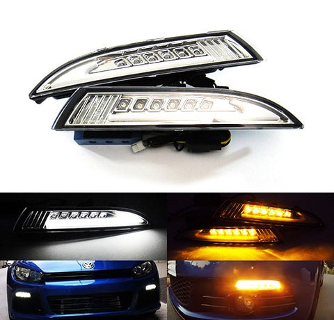 LED Daytime Running Light Sidelight White Amber Turn Signal Indicator Kit Clear 08-14 VW Scirocco