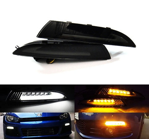 LED Daytime Running Light Sidelight White Amber Turn Signal Indicator Kit Smoked 08-14 VW Scirocco