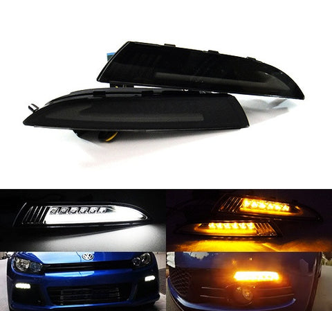 LED Daytime Running Light Sidelight White Amber Turn Signal Indicator Kit Smoked 08-14 VW Scirocco