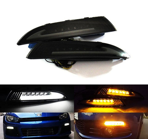 LED Daytime Running Light Sidelight White Amber Turn Signal Indicator Kit Smoked 08-14 VW Scirocco