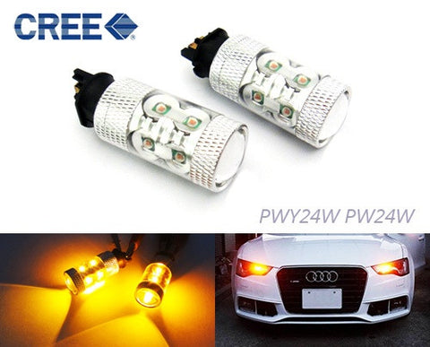 2 pieces of PW24W PWY24W 10x CREE XP-E LED Projector Light bulb 50W amber