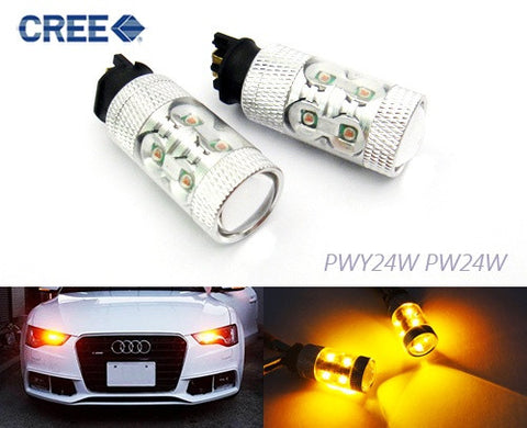 2 pieces of PW24W PWY24W 10x CREE XP-E LED Projector Light bulb 50W amber