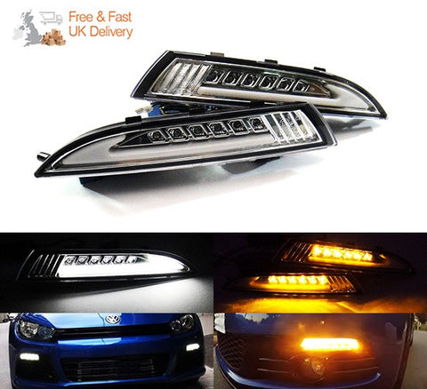 LED Daytime Running Light Sidelight White Amber Turn Signal Indicator Kit Clear 08-14 VW Scirocco