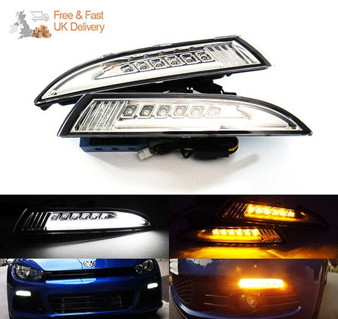 LED Daytime Running Light Sidelight White Amber Turn Signal Indicator Kit Clear 08-14 VW Scirocco