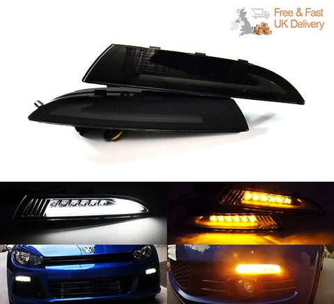 LED Daytime Running Light Sidelight White Amber Turn Signal Indicator Kit Smoked 08-14 VW Scirocco