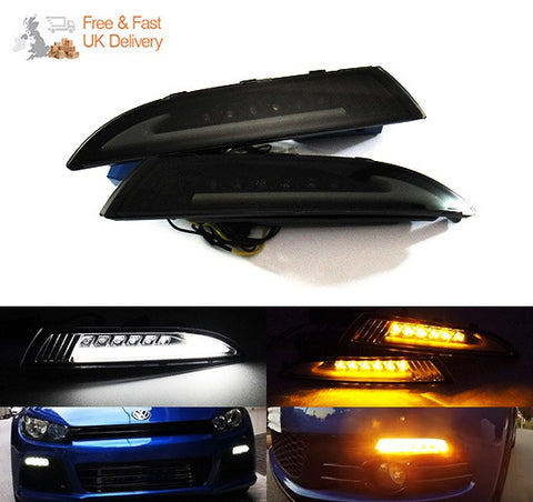 LED Daytime Running Light Sidelight White Amber Turn Signal Indicator Kit Smoked 08-14 VW Scirocco
