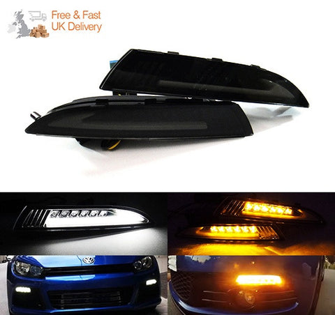 LED Daytime Running Light Sidelight White Amber Turn Signal Indicator Kit Smoked 08-14 VW Scirocco