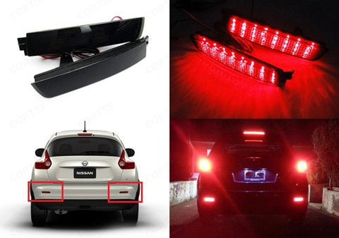 2x LED Bumper Reflector Black Smoked lens Tail Brake Light lamp Red Juke Murano Sentra FX35 FX50