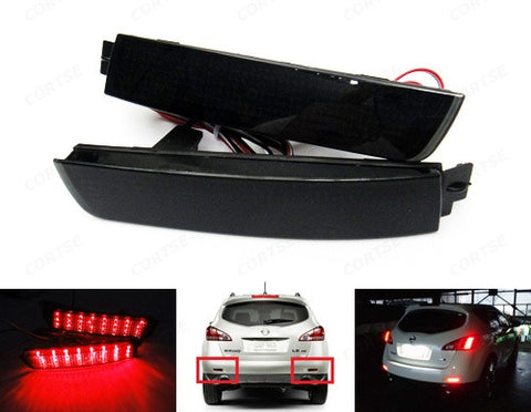 2x LED Bumper Reflector Black Smoked lens Tail Brake Light lamp Red Juke Murano Sentra FX35 FX50