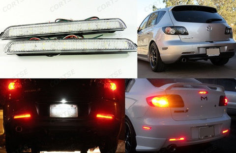 2x LED Bumper Reflector Clear lens Tail Brake Light Red Backup lamp White 04-09 Mazda3 Mazdaspeed3