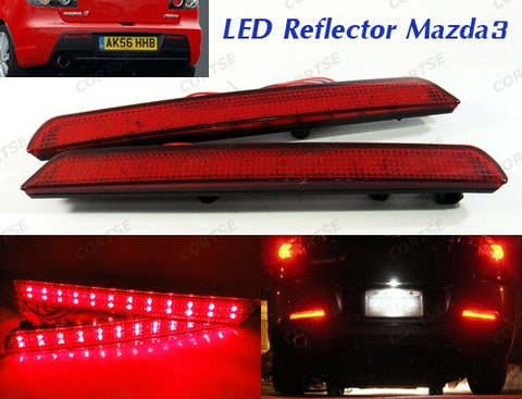 2x LED Bumper Reflector Red lens Tail Brake Light lamp Red 04-09 Mazda3 Mazdaspeed3