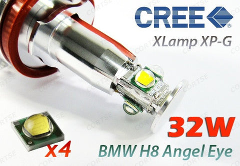 BMW Xenon white H8 32W CREE XP-G LED Angel Eyes / Halo Ring replacement Light / Lamp bulb