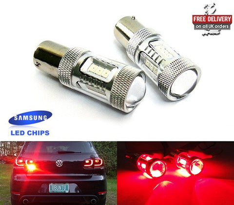 2 pieces of 15 SAMSUNG High Power 2835 SMD LED 566 BAZ15d 7225 P21/4W Light bulb 15W red