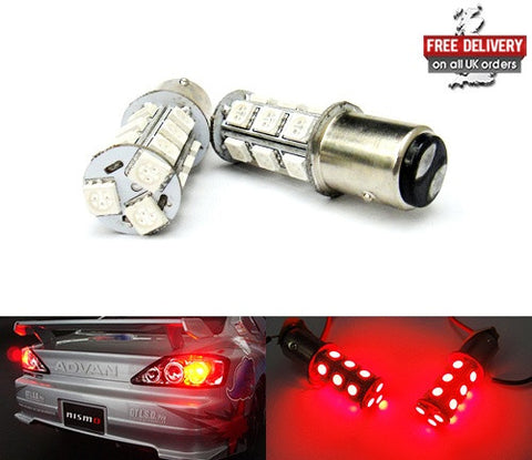 2 pieces of 18 high power SMD LED 566 BAZ15d 7225 P21/4W Light bulb red