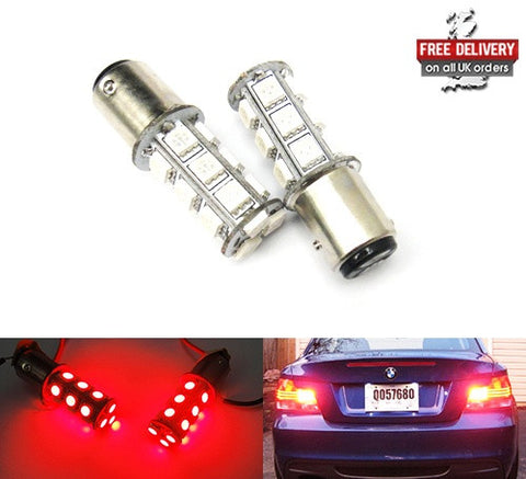 2 pieces of 18 high power SMD LED 566 BAZ15d 7225 P21/4W Light bulb red