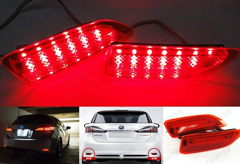 2x LED Bumper Reflector Red lens Tail Brake Light lamp Red 2011+ CT200h Corolla