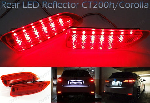 2x LED Bumper Reflector Red lens Tail Brake Light lamp Red 2011+ CT200h Corolla