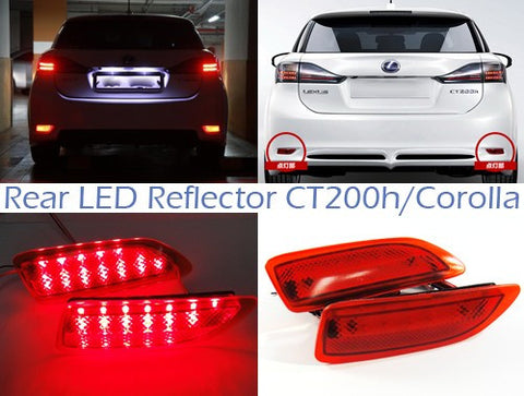 2x LED Bumper Reflector Red lens Tail Brake Light lamp Red 2011+ CT200h Corolla