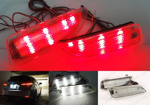 2x LED Bumper Reflector Clear lens Tail Brake Light Red Backup lamp White 2011+ CT200h Corolla