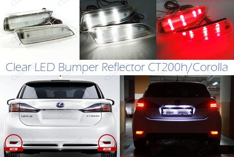 2x LED Bumper Reflector Clear lens Tail Brake Light Red Backup lamp White 2011+ CT200h Corolla
