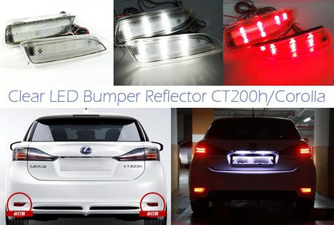2x LED Bumper Reflector Clear lens Tail Brake Light Red Backup lamp White 2011+ CT200h Corolla