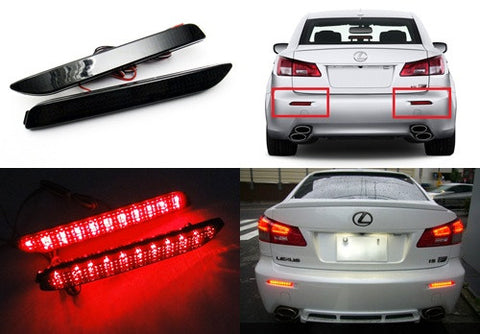 2x LED Bumper Reflector Black Smoked lens Tail Brake Light Red For Toyota / Lexus