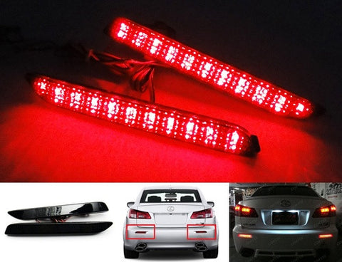 2x LED Bumper Reflector Black Smoked lens Tail Brake Light Red For Toyota / Lexus