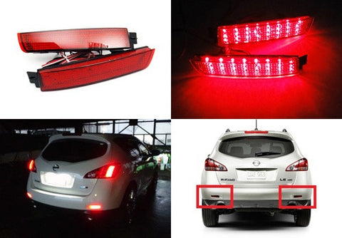 2x LED Bumper Reflector Red lens Tail Brake Light lamp Red Nissan Juke Murano Quest Infiniti FX35 FX50